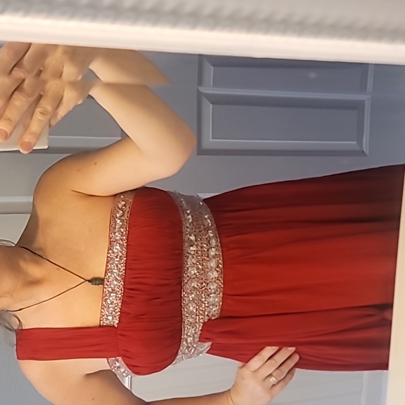 STUNNING MAY QUEEN COUTURE RED BLING PAGENT/PROM DRESS - Picture 3 of 14